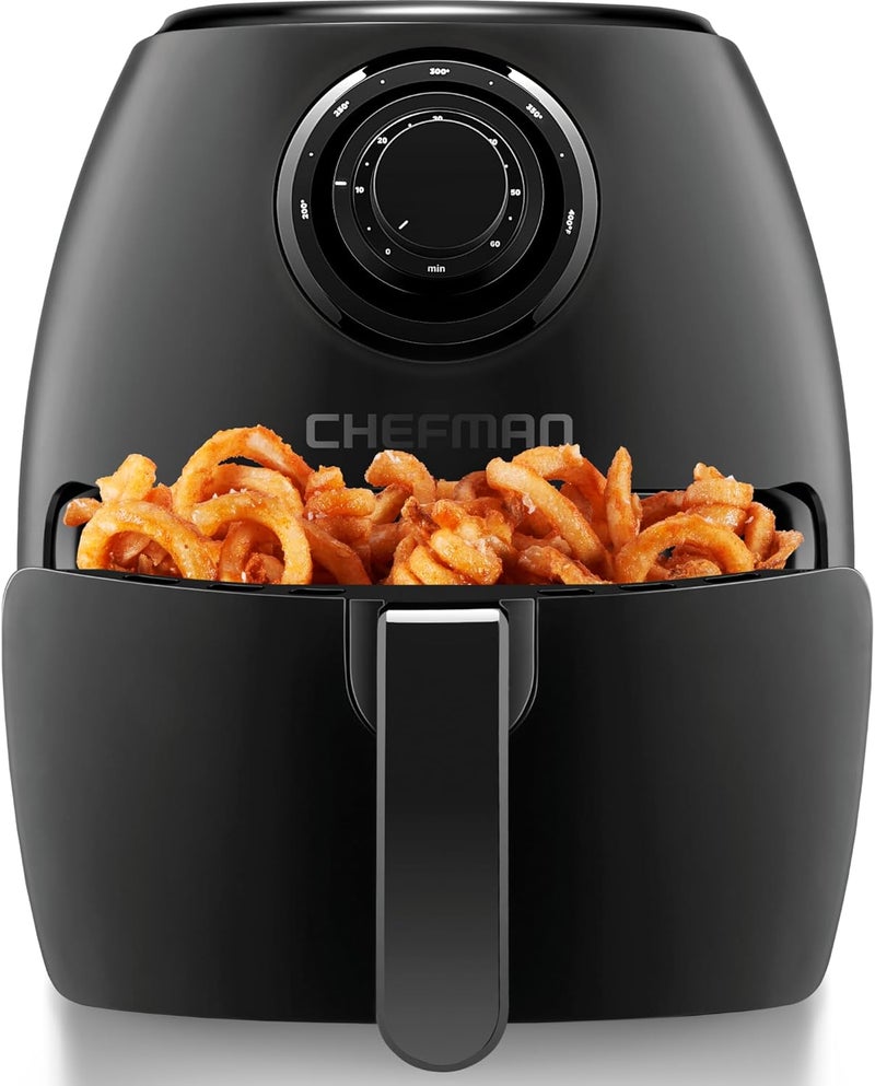 Chefman Small Air Fryer Healthy Cooking, 3.6 Qt, Nonstick, User Friendly and Dual Control Temperature, w/ 60 Minute Timer & Auto Shutoff, Dishwasher Safe Basket, Matte Black, Cookbook Included - Image 1